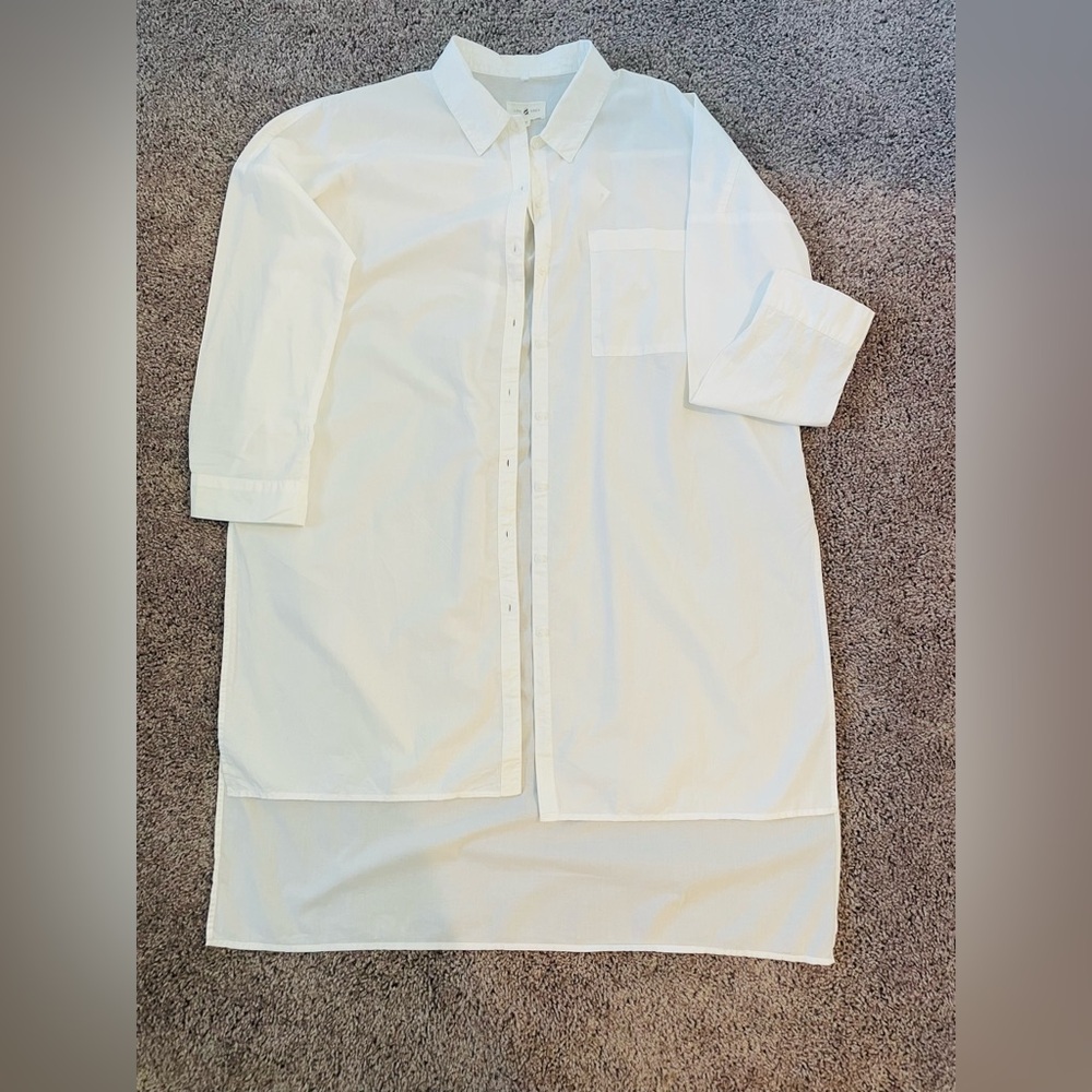 Lou & Grey White Button-Up Shirt Dress